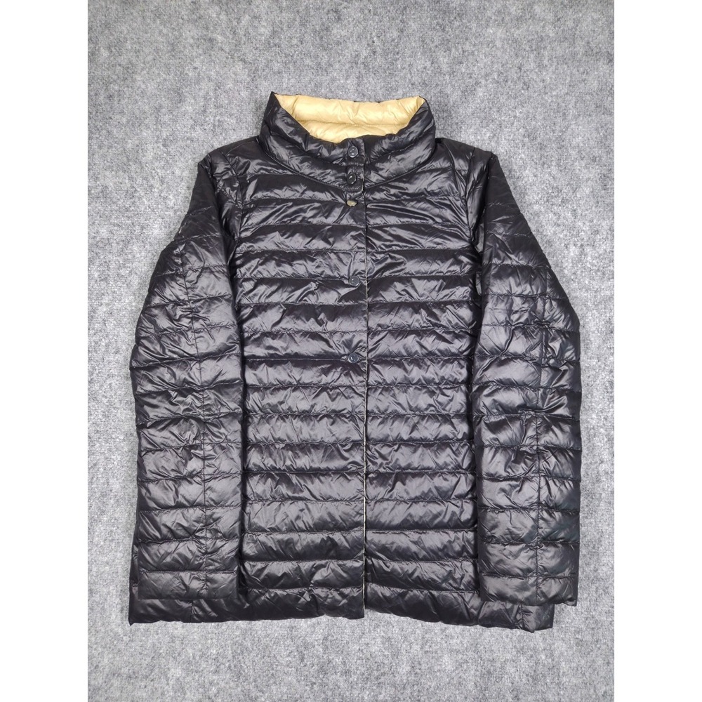 Cotes of London Puffer Jacket Womens M Black Gold Quilted Lightweight Snap Front